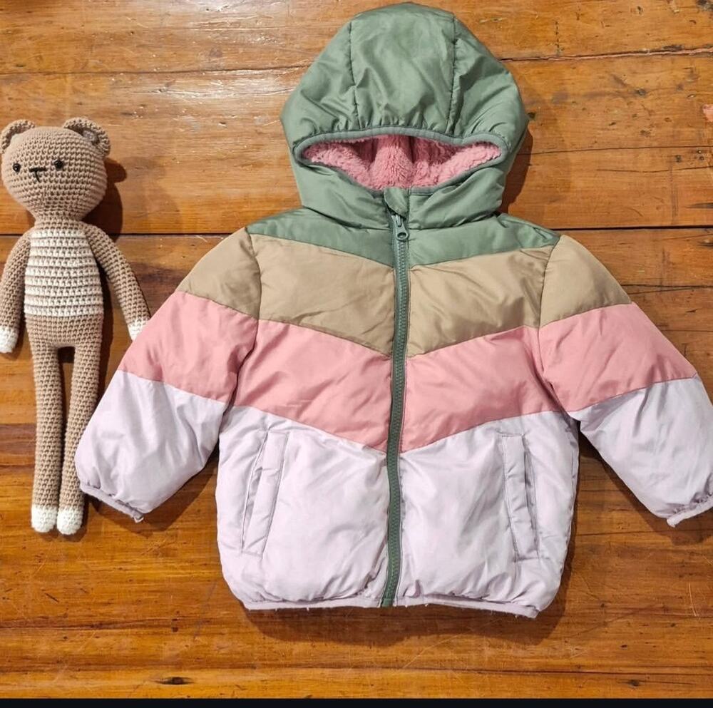 Swisstech Kids Color Block Puffer Jacket Green Pink Hooded 5T